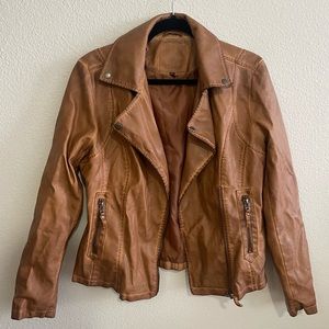 Max Studio Faux Leather Moto Jacket in Cognac